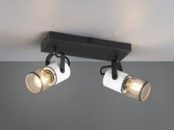 MeineWunschleuchte 2-flammiger LED Wandstrahler Mit Schalter, Drahtgeflecht Und Holz Weiß, B: 26cm