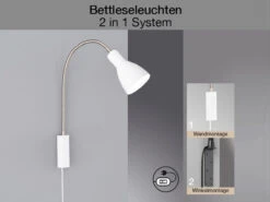 Fischer & Honsel 2 In 1 Leselampe & Bettleuchte LOLLAND Weiß Mit Kabel & Stecker -Globo Store 2 in 1 leselampe bettleuchte lolland weiss mit kab 2