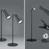 MeineWunschleuchte 2er SET 3 In 1 LED Akku Tischleuchten Mit Klemm- & Klebestation, Schwarz H: 36cm