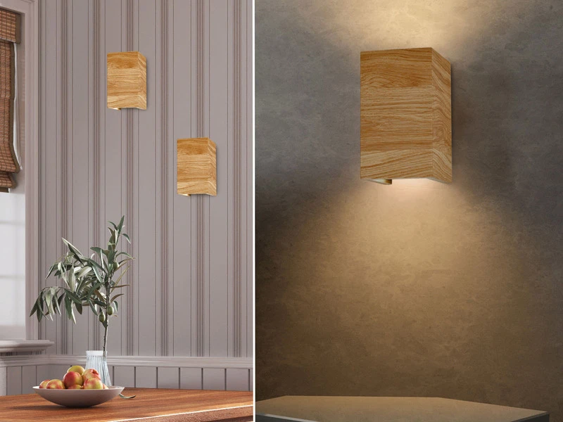 MeineWunschleuchte 2er SET LED Wandleuchten Holz Rechteckig Up And Down, 10x18cm 1 MeineWunschleuchte 2er SET LED Wandleuchten Holz Rechteckig Up And Down, 10x18cm