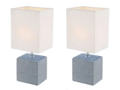 Globo 2er Set Tischleuchten GERI, Fuß Keramik Grau, Stoffschirm Weiß