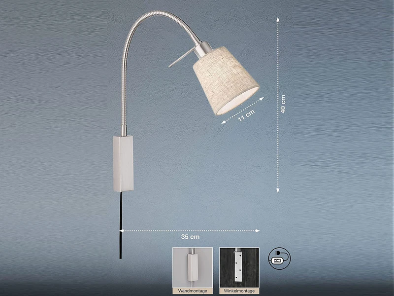 MeineWunschleuchte 2in1 Wandleuchte & Bettleuchte Mit LED - Schwanenhalslampe Leinen Beige 4 MeineWunschleuchte 2in1 Wandleuchte & Bettleuchte Mit LED - Schwanenhalslampe Leinen Beige – Bild 4