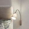 MeineWunschleuchte 2in1 Wandleuchte & Bettleuchte Mit LED - Schwanenhalslampe Leinen Beige