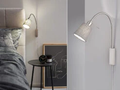 Fischer & Honsel 2in1 Wandleuchte & Bettleuchte WOLKE - Schwanenhalslampe Leinen Grau