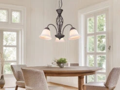 Trio Leuchten 3-flammiger Kronleuchter RUSTICA Landhausstil In Rostoptik Mit Glasschirmen