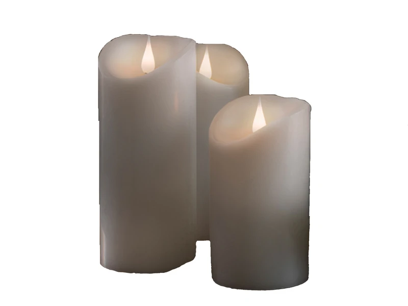 Konstsmide 3er Set LED Echtwachskerzen Mit 3D Flamme & Timer, Ø 7,5cm, Batteriebetrieb 2 Konstsmide 3er Set LED Echtwachskerzen Mit 3D Flamme & Timer, Ø 7,5cm, Batteriebetrieb – Bild 2