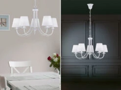 Globo Store 30 Trio Leuchten 5 Flammiger Kronleuchter CORTEZ Mit Stoffschirmen In Weiß Matt, Ø 70cm