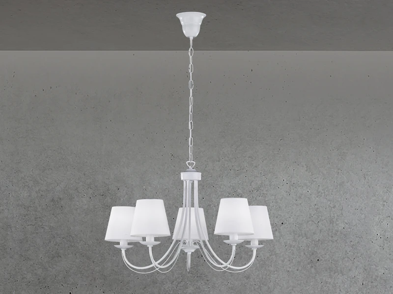 Trio Leuchten 5 Flammiger Kronleuchter CORTEZ Mit Stoffschirmen In Weiß Matt, Ø 70cm 3 Trio Leuchten 5 Flammiger Kronleuchter CORTEZ Mit Stoffschirmen In Weiß Matt, Ø 70cm – Bild 3