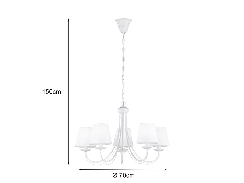 Trio Leuchten 5 Flammiger Kronleuchter CORTEZ Mit Stoffschirmen In Weiß Matt, Ø 70cm 4 Trio Leuchten 5 Flammiger Kronleuchter CORTEZ Mit Stoffschirmen In Weiß Matt, Ø 70cm – Bild 4