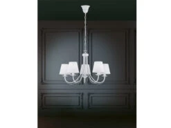 Trio Leuchten 5 Flammiger Kronleuchter CORTEZ Mit Stoffschirmen In Weiß Matt, Ø 70cm 13 Trio Leuchten 5 Flammiger Kronleuchter CORTEZ Mit Stoffschirmen In Weiß Matt, Ø 70cm -Globo Store 5 flammiger kronleuchter cortez mit stoffschirmen 1 4