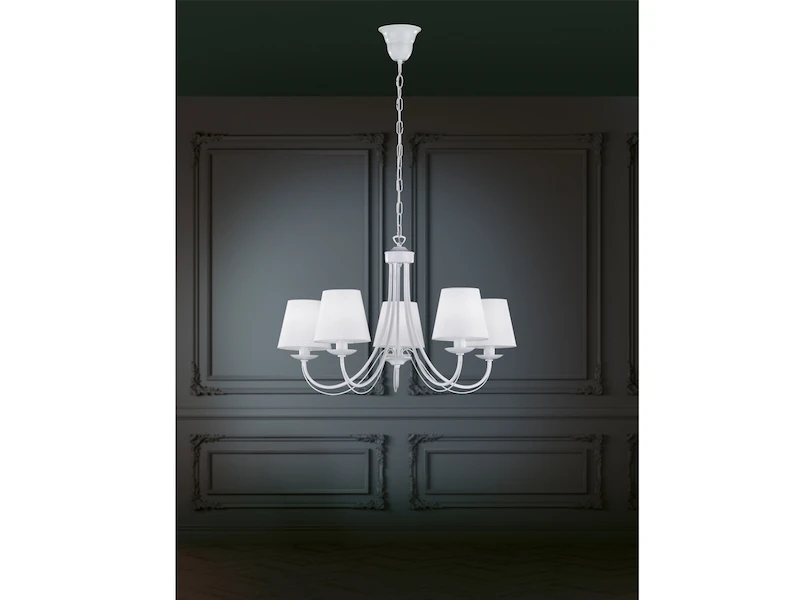 Trio Leuchten 5 Flammiger Kronleuchter CORTEZ Mit Stoffschirmen In Weiß Matt, Ø 70cm 5 Trio Leuchten 5 Flammiger Kronleuchter CORTEZ Mit Stoffschirmen In Weiß Matt, Ø 70cm – Bild 5