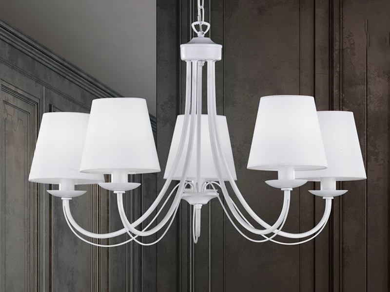 Trio Leuchten 5 Flammiger Kronleuchter CORTEZ Mit Stoffschirmen In Weiß Matt, Ø 70cm 6 Trio Leuchten 5 Flammiger Kronleuchter CORTEZ Mit Stoffschirmen In Weiß Matt, Ø 70cm – Bild 6