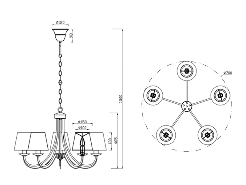 Trio Leuchten 5 Flammiger Kronleuchter CORTEZ Mit Stoffschirmen In Weiß Matt, Ø 70cm 8 Trio Leuchten 5 Flammiger Kronleuchter CORTEZ Mit Stoffschirmen In Weiß Matt, Ø 70cm – Bild 8