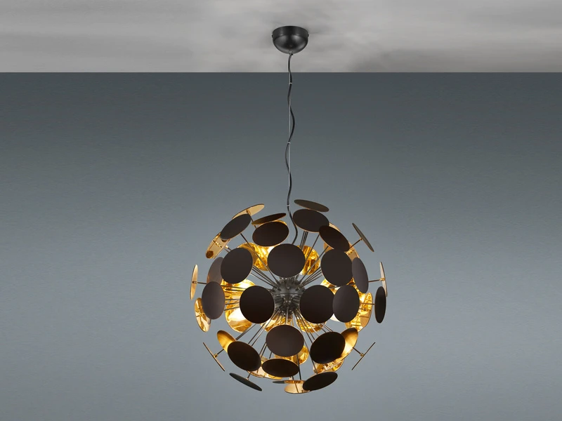 Trio Leuchten Ausgefallene Pendelleuchte DISCALGO Lampenschirm Schwarz-Gold Ø 54cm 3 Trio Leuchten Ausgefallene Pendelleuchte DISCALGO Lampenschirm Schwarz-Gold Ø 54cm – Bild 3
