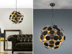 Trio Leuchten Ausgefallene Pendelleuchte DISCALGO Lampenschirm Schwarz-Gold Ø 54cm