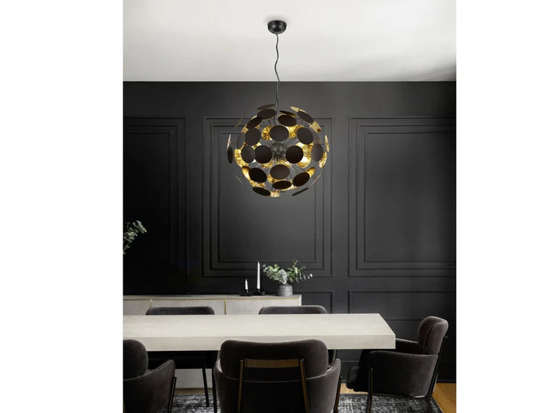 Trio Leuchten Ausgefallene Pendelleuchte DISCALGO Lampenschirm Schwarz-Gold Ø 54cm 5 Trio Leuchten Ausgefallene Pendelleuchte DISCALGO Lampenschirm Schwarz-Gold Ø 54cm – Bild 5