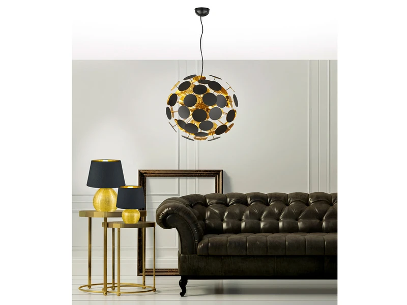 Trio Leuchten Ausgefallene Pendelleuchte DISCALGO Lampenschirm Schwarz-Gold Ø 54cm 6 Trio Leuchten Ausgefallene Pendelleuchte DISCALGO Lampenschirm Schwarz-Gold Ø 54cm – Bild 6
