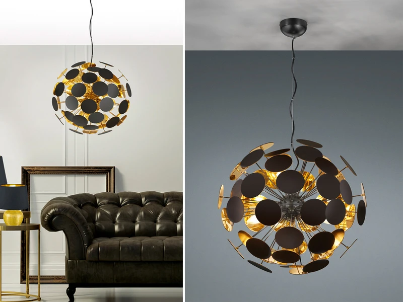 Trio Leuchten Ausgefallene Pendelleuchte DISCALGO Lampenschirm Schwarz-Gold Ø 54cm 1 Trio Leuchten Ausgefallene Pendelleuchte DISCALGO Lampenschirm Schwarz-Gold Ø 54cm