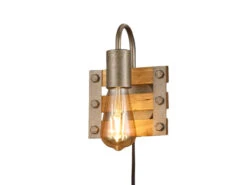Trio Leuchten Ausgefallene Wandleuchte KHAN Mit Holzbrett & Metall In Silber Antik -Globo Store ausgefallene wandleuchte khan mit holzbrett metall 1
