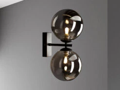 MeineWunschleuchte Außergewöhnliche LED Wandlampe Schwarz - Glaskugeln Rauchglas Ø10cm