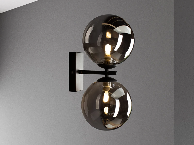 MeineWunschleuchte Außergewöhnliche LED Wandlampe Schwarz - Glaskugeln Rauchglas Ø10cm 1 MeineWunschleuchte Außergewöhnliche LED Wandlampe Schwarz - Glaskugeln Rauchglas Ø10cm
