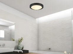 Trio Leuchten Bad Deckenleuchte CONDUS In Schwarz Mit Glas Weiß Ø 31,5cm, IP44 - Badlampen -Globo Store bad deckenleuchte condus in schwarz mit glas weiss 4