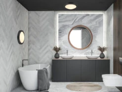 Trio Leuchten Bad Deckenleuchte CONDUS In Schwarz Mit Glas Weiß Ø 31,5cm, IP44 - Badlampen -Globo Store bad deckenleuchte condus in schwarz mit glas weiss 5