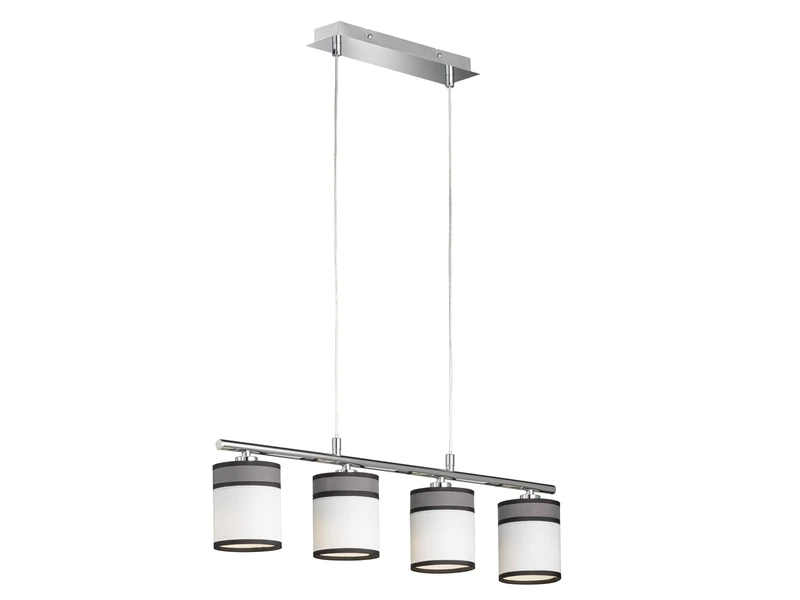 Wofi Balken Pendelleuchte DAVIE 4 Flammig Mit Stoffschirmen Weiß/Grau 2 Wofi Balken Pendelleuchte DAVIE 4 Flammig Mit Stoffschirmen Weiß/Grau – Bild 2