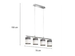Wofi Balken Pendelleuchte DAVIE 4 Flammig Mit Stoffschirmen Weiß/Grau 6 Wofi Balken Pendelleuchte DAVIE 4 Flammig Mit Stoffschirmen Weiß/Grau -Globo Store balken pendelleuchte davie 4 flammig mit stoffschi 2