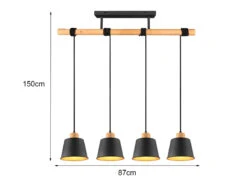 Trio Leuchten Balken Pendelleuchte HARRIS 4 Flammig Schwarz Gold Mit Holzbalken Breite 87cm -Globo Store balken pendelleuchte harris 4 flammig schwarz gold 3
