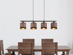 Reality Leuchten Balkenpendelleuchte DAVOS 4-flammig Mit Stoffschirmen In Taupe/Gold, B 75cm