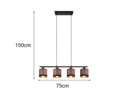Reality Leuchten Balkenpendelleuchte DAVOS 4-flammig Mit Stoffschirmen In Taupe/Gold, B 75cm -Globo Store balkenpendelleuchte davos 4 flammig mit stoffschir 4