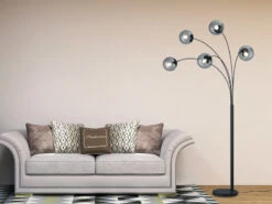 Trio Leuchten Bogenlampe BALINI Mit 5 Rauchglas Kugeln, Höhe: 180cm