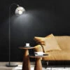 MeineWunschleuchte Bogenlampe Schwarz Mit Rauchglas & Deko LED - Höhenverstellbar 105-140cm