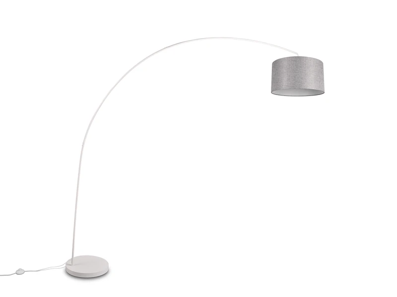 Trio Leuchten Bogenleuchte MANSUR Metall Weiß Stoff Lampenschirm Grau, 210cm Hoch 2 Trio Leuchten Bogenleuchte MANSUR Metall Weiß Stoff Lampenschirm Grau, 210cm Hoch – Bild 2