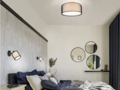 Trio Leuchten Deckenleuchte BURTON Stoff Organza Transparent Schwarz Innen Weiß Ø 50cm -Globo Store deckenleuchte burton stoff organza transparent sch 5