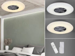 Reality Leuchten Deckenleuchte Mit Ventilator 59cm Fernbedienung, Dimmbar, Sternenhimmel