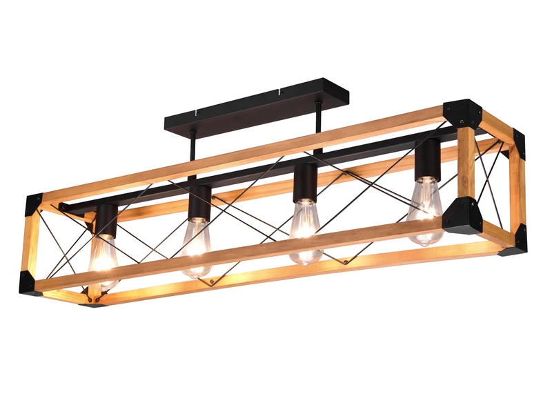 Trio Leuchten Deckenleuchte TENALI 4 Flammig Mit Holzbalken Metall Schwarz 100cm Lang 2 Trio Leuchten Deckenleuchte TENALI 4 Flammig Mit Holzbalken Metall Schwarz 100cm Lang – Bild 2
