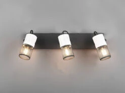 MeineWunschleuchte LED Deckenstrahler 3-flammig Mit Holz Weiß Und Drahtgeflecht, B: 44cm -Globo Store deckenstrahler 3 flammig weisses holz und drahtgef 1