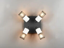 MeineWunschleuchte LED Deckenstrahler 4-flammig Mit Holz Weiß Und Drahtgeflecht, 22 X 22cm -Globo Store deckenstrahler 4 flammig mit weissem holz und drah 1