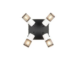MeineWunschleuchte LED Deckenstrahler 4-flammig Mit Holz Weiß Und Drahtgeflecht, 22 X 22cm -Globo Store deckenstrahler 4 flammig mit weissem holz und drah 2