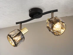 Globo Deckenstrahler INDIANA 2-flammig Mit Glaskristallen Schwarz Gold, Breite 28cm -Globo Store deckenstrahler indiana 2 flammig mit glaskristalle 3