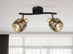 Globo Deckenstrahler INDIANA 2-flammig Mit Glaskristallen Schwarz Gold, Breite 28cm -Globo Store deckenstrahler indiana 2 flammig mit glaskristalle 5