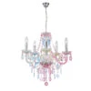 Globo Deko Kronleuchter NEVADA Mit Fünf E14 Kerzenhülsen Und Bunten Acrylkristallen