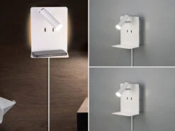 Trio Leuchten Design LED Wandleuchten 2er Set In Weiß Matt Mit USB Ladebuchse Und Ablage