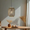 Fischer & Honsel Design Pendelleuchte HUMMEL Einflammig Mit Bambus Korbgeflecht Lampenschirm