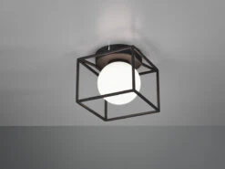 Reality Leuchten Design Wandleuchte GABBIA 14,5x14,5cm Metall Schwarz, Glaskugel Weiß -Globo Store design wandleuchte gabbia 145x145cm metall schwarz 3