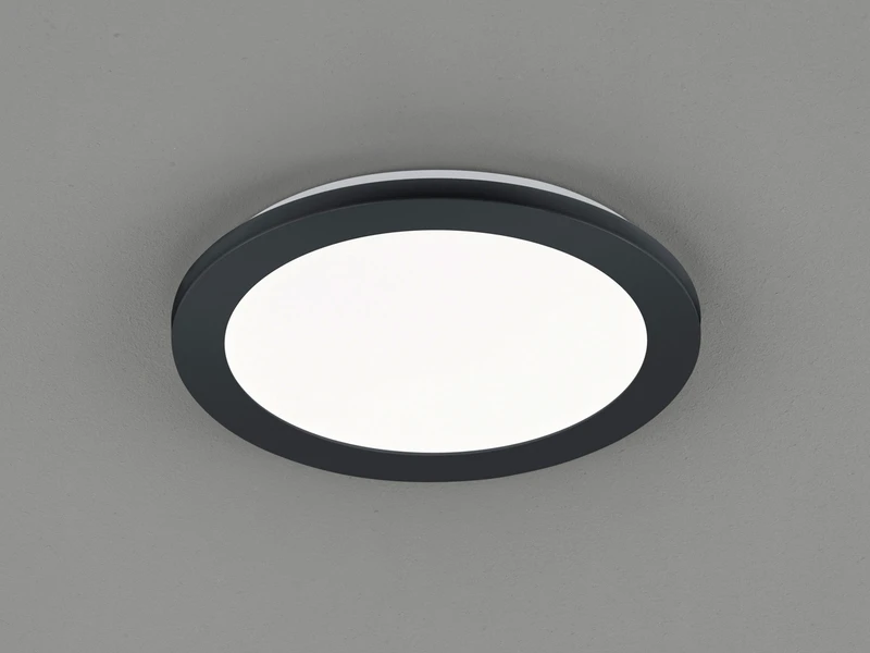 Reality Leuchten Dimmbare LED Deckenleuchte CAMILLUS Flache Badezimmerlampe Ø26cm Schwarz IP44 1 Reality Leuchten Dimmbare LED Deckenleuchte CAMILLUS Flache Badezimmerlampe Ø26cm Schwarz IP44