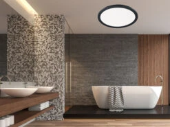 Reality Leuchten Dimmbare LED Deckenleuchte CAMILLUS Flache Badezimmerlampe Ø40cm Schwarz IP44 -Globo Store dimmbare led deckenleuchte camillus flache badezim 38