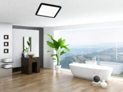 Reality Leuchten Dimmbare LED Deckenleuchte CAMILLUS Flache Badezimmerlampe 40x40cm Schwarz IP44 -Globo Store dimmbare led deckenleuchte camillus flache badezim 50